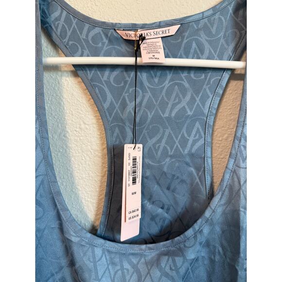 Victoria’s Secret Satin Racerback Tank Top Sleepwear w/‎ Logo Blue Size M NWT - Picture 2 of 4